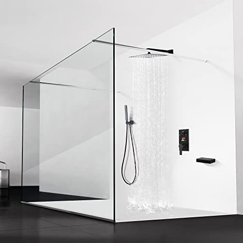 SKOWLL Shower System with Tub Spout Bathroom Tub and Shower Faucet Combo Wall Mount 12 Inch Black Shower Head and Handle Set, Display Shower Valve Kit Rough-in Valve and Trim Included - Image 2