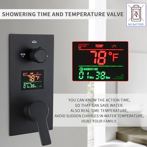SKOWLL Shower System with Tub Spout Bathroom Tub and Shower Faucet Combo Wall Mount 12 Inch Black Shower Head and Handle Set, Display Shower Valve Kit Rough-in Valve and Trim Included - Image 4
