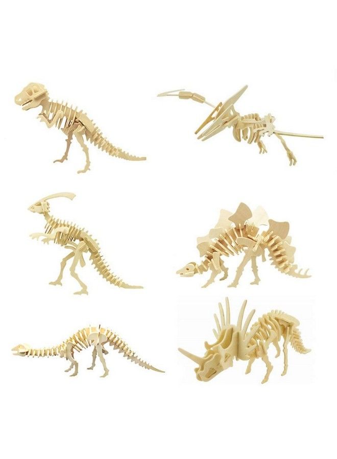 i-CHONY 3D Wooden Dinosaur Puzzle 6 Piece Set Wood Dinosaur Skeleton Model Puzzle Diy Wooden Crafts 3D Puzzle Stem Toys Gifts For Kids And Adults - Image 2