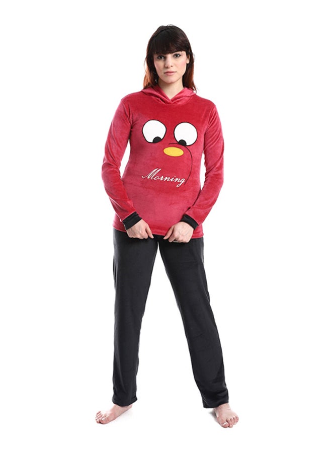 Andora - Embroidered Pattern Slip On Hooded Pajama Set - Image 1