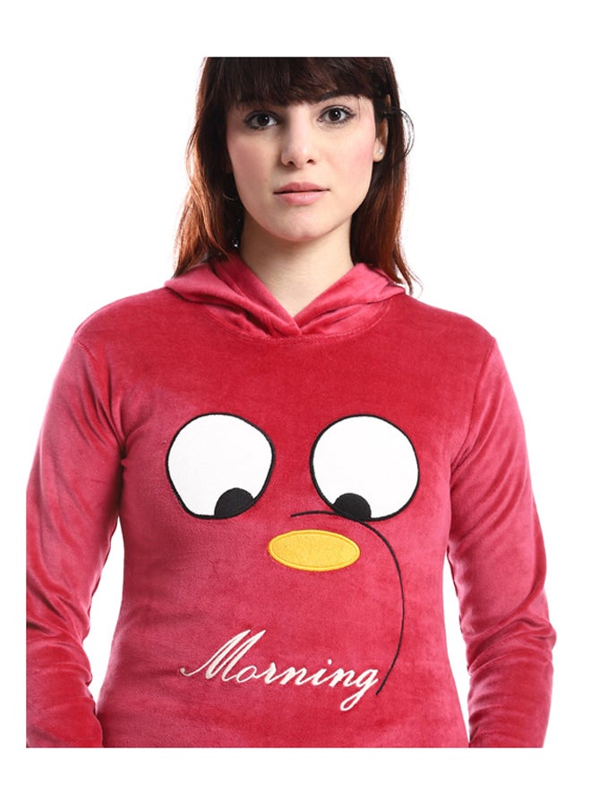 Andora - Embroidered Pattern Slip On Hooded Pajama Set - Image 1