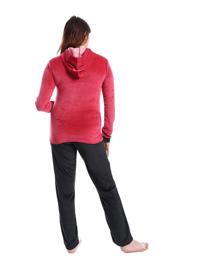 Andora - Embroidered Pattern Slip On Hooded Pajama Set - Image 1
