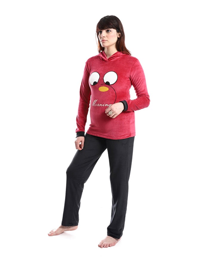 Andora - Embroidered Pattern Slip On Hooded Pajama Set - Image 1