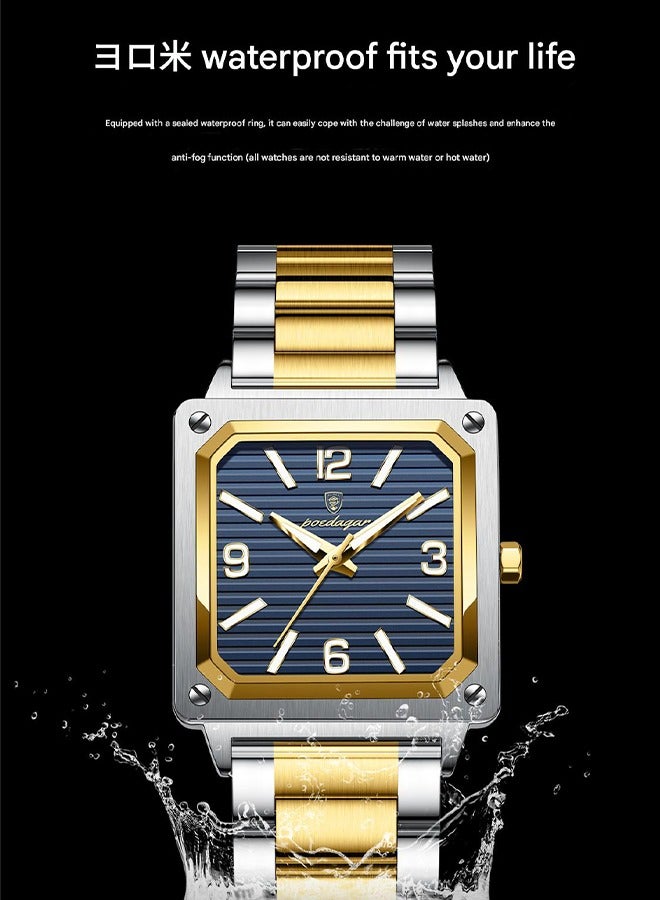 POEDAGAR POEDAGAR Men's Two-Tone Steel Bracelet Watch - Fashionable Design, 30m Water Resistance, Suitable for Business Casual & Daily Wear  - Image 5