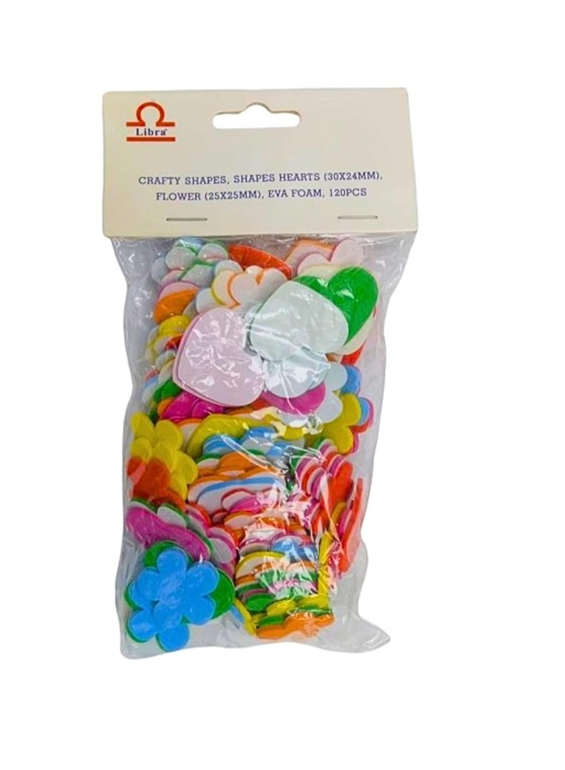 Libra CRAFTY SHAPES HEART SHAPES (30X40MM) FLOWER (25X25MM) EVA FOAM 120PCS - Image 1