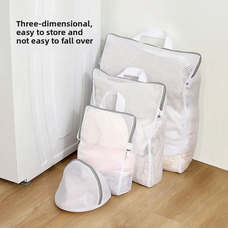Laundry Bag Three-Dimensional Honeycomb Mesh Wash 4 Piece Set - Portable Thickened Polyester Drawstring Closure for Delicate Clothes Washing - Image 2