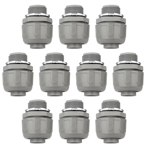 HDHAODA Conduit Connectors, 3/4 Inch Liquid Tight Connector NPT Non-Metallic for PVC Electrical Flexible Conduit Fittings, 180 Degree Straight, UL Listed for Home Outdoor Tubes Tools, Grey (10-Pack) - Image 1