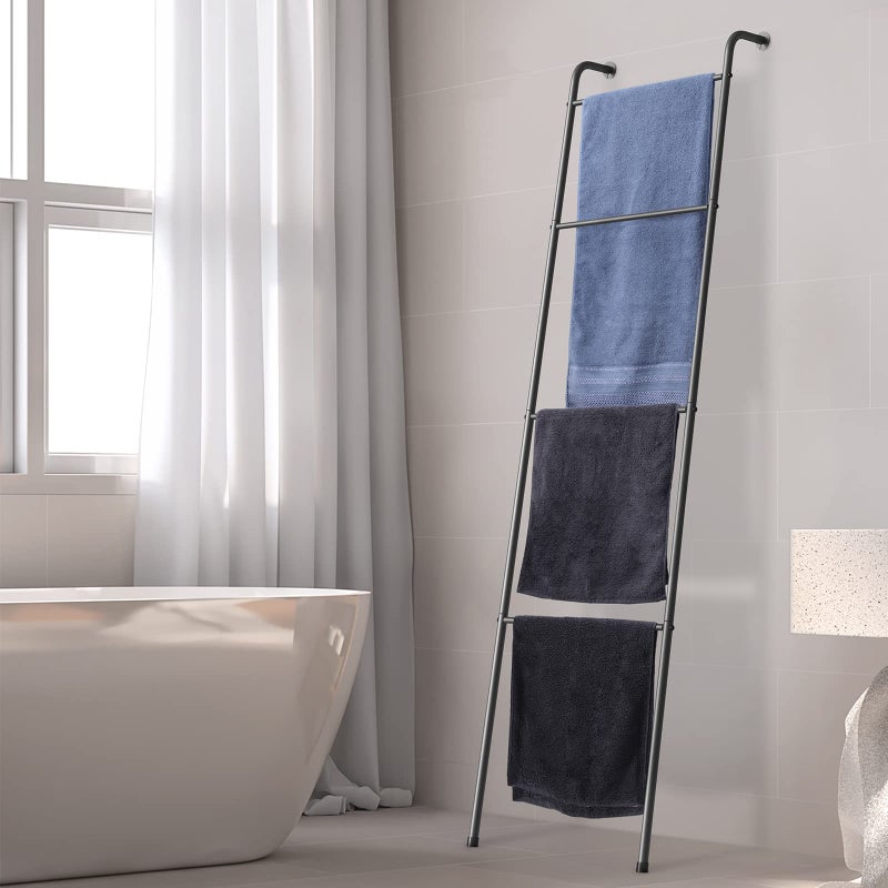 ABQ Blanket Ladder Outdoor Towel Rack for Pool, Decorative Metal Holder for The Living Room Bathroom, Black - Image 2