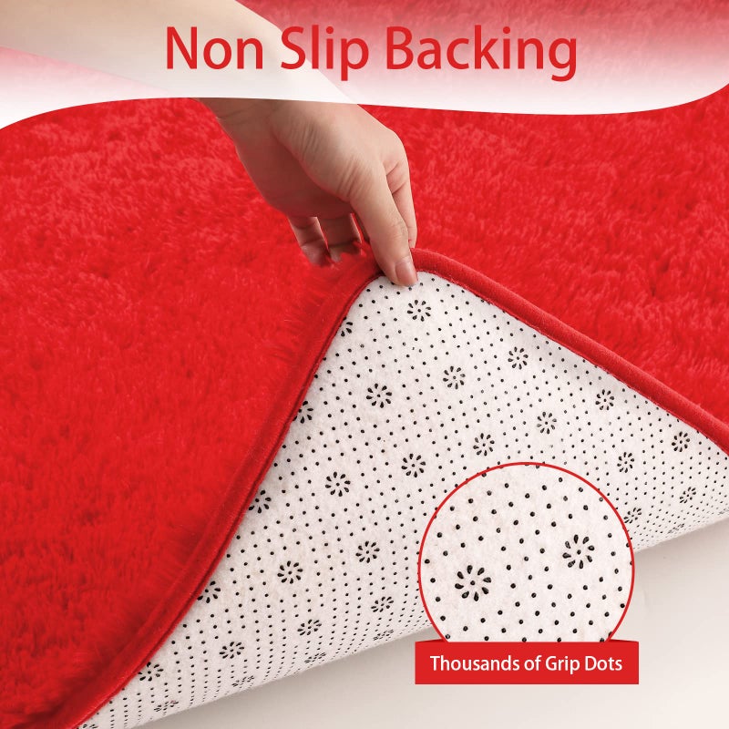 Keeko Fluffy Bedroom Rug  3x5 Washable Area Rug Shag Fuzzy Faux Fur Rug Modern Rugs for Bedroom Entryway Shaggy Non Shedding Indoor Bedside Rug Small Carpet for Kids Girls Room Home Decor Red - Image 4