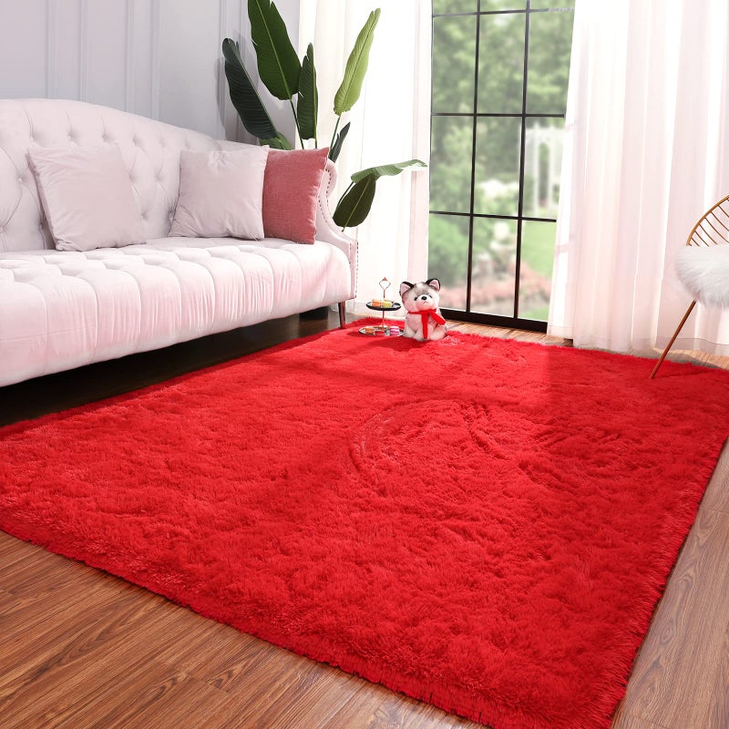 Keeko Fluffy Bedroom Rug  3x5 Washable Area Rug Shag Fuzzy Faux Fur Rug Modern Rugs for Bedroom Entryway Shaggy Non Shedding Indoor Bedside Rug Small Carpet for Kids Girls Room Home Decor Red - Image 1