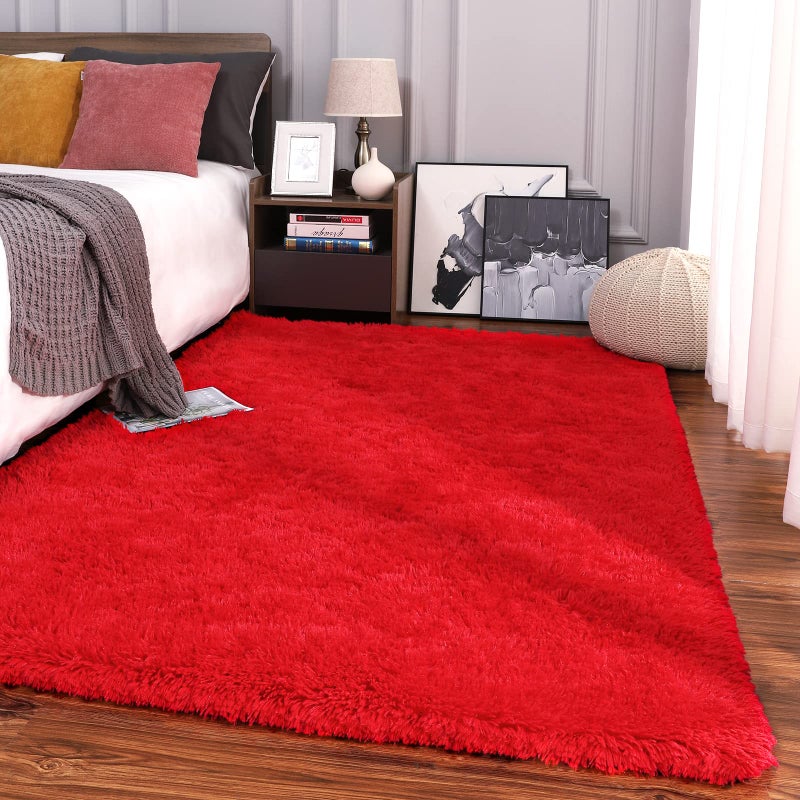 Keeko Fluffy Bedroom Rug  3x5 Washable Area Rug Shag Fuzzy Faux Fur Rug Modern Rugs for Bedroom Entryway Shaggy Non Shedding Indoor Bedside Rug Small Carpet for Kids Girls Room Home Decor Red - Image 2