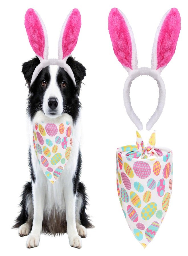 Heliltd 2Pcs Dog Easter Bunny Costume Set Includes Bunny Ear Headband and Egg Dog Bandana for Small Medium Dogs - Image 1