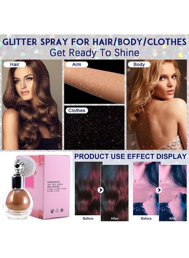 Body Glitter Spray -for Hair Body, Shimmering Spray Powder Sparkle Powder Face High Gloss Spray Highlighter Loose Powder Makeup Spray for Women Hair Nails Makeup #4 Bronze