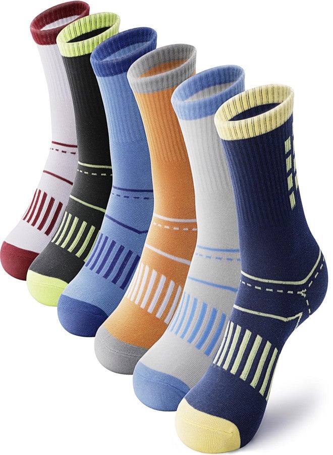 ANTSANG Kids Boys Girls Cotton Crew Socks Youth Teen Athletic Sport Basketball Breathable Soft Socks 6 Pairs(Blue Black Grey Orange,9-14 Years) - Image 1