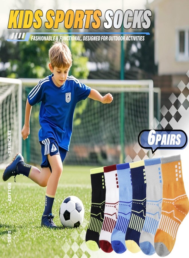ANTSANG Kids Boys Girls Cotton Crew Socks Youth Teen Athletic Sport Basketball Breathable Soft Socks 6 Pairs(Blue Black Grey Orange,9-14 Years) - Image 3