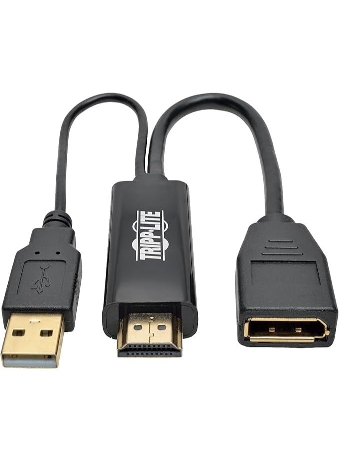 Tripp Lite 4K HDMI to DisplayPort Video Converter w/USB Power, Male-to-Female, 4Kx2K @ 30Hz HDMI to DP, 6 inches, Black, 2-Year Warranty (P130-06N-DP-V2) - Image 1