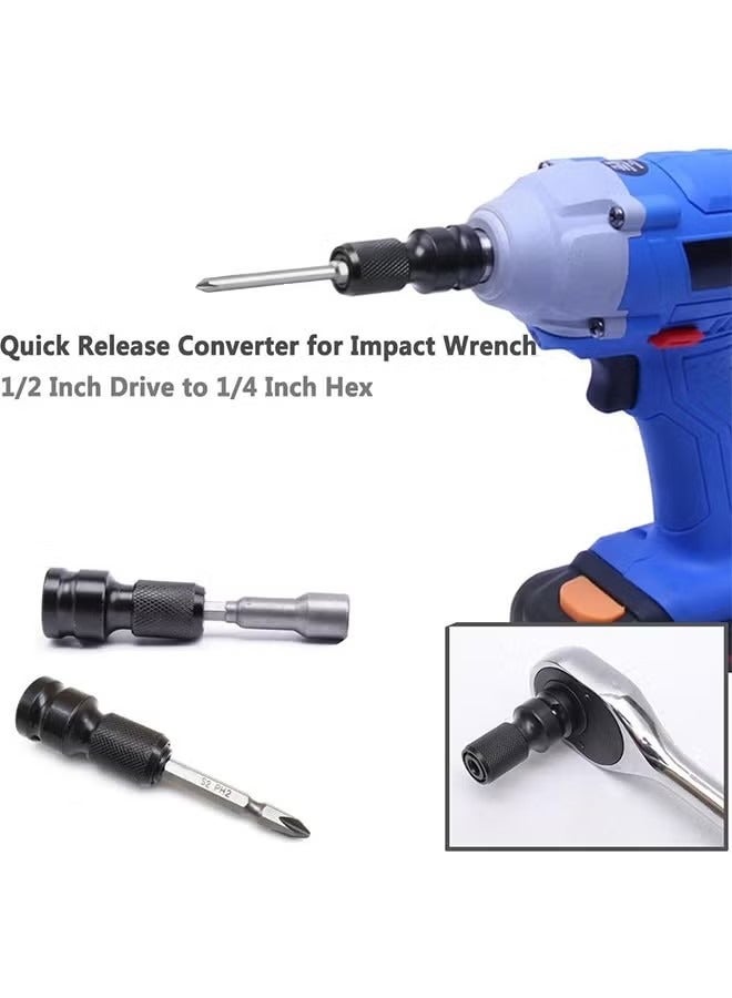 Quick Release 1/2-Inch Square Drive to 1/4-Inch Hex Female Socket Adapter Converter Chuck Adaptor for Impact and Ratchet Wrenches - Image 4