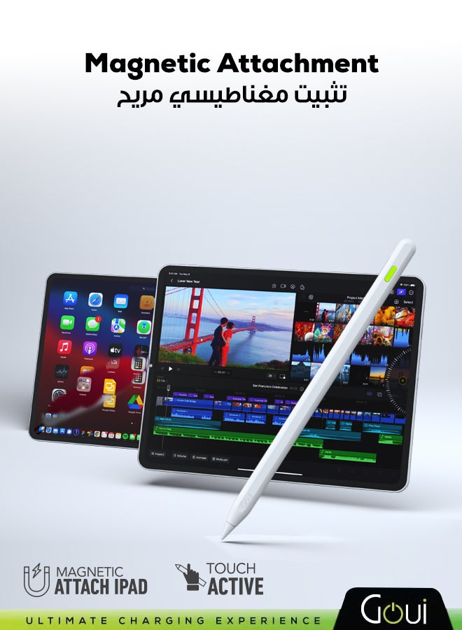 Goui Pen Stylus for iPhone and iPad – Precision Touch with Palm Rejection, Wireless Charging, and Magnetic Attachment – Compatible with iPad 2018 and Later - White - Image 5