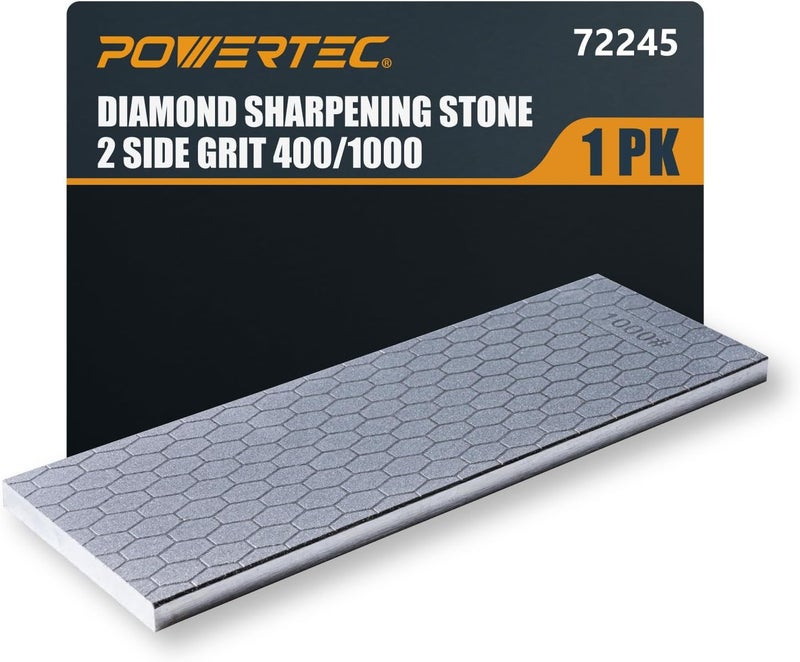 POWERTEC حجر شحذ الماس، شحاذ سكاكين مزدوج الحبيبات 400/1000، حجر شحذ بطول 8 بوصات مع قاعدة غير قابلة للانزلاق لسكاكين الجيب، المقصات، الأزاميل، الشفرات، الأعمال الخشبية (72245) - Image 1
