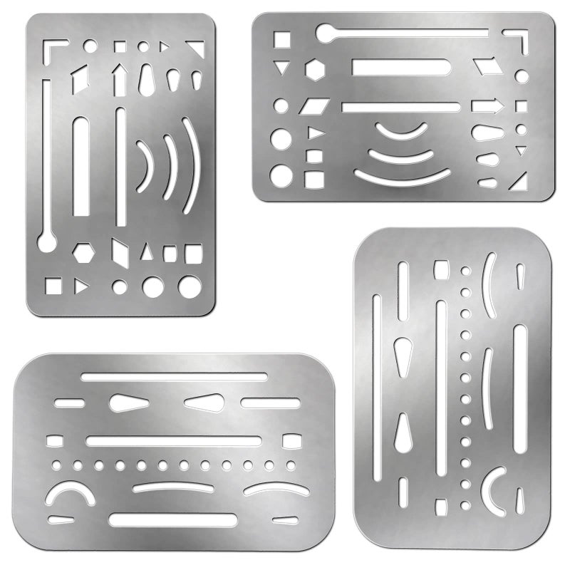 Clabby 4 Pieces Erasing Shield Stainless Steel Drawing Template Shield Drafting Tools with 26 Openings or 27 Openings for Mechanical Drawing Engineering 2 Designs