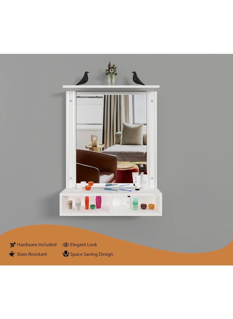 DAS - DAS Bárbara Engineered Wood Wall Mount Dressing Table Vanity Mirror with Storage Shelves -Frosty White - Image 1