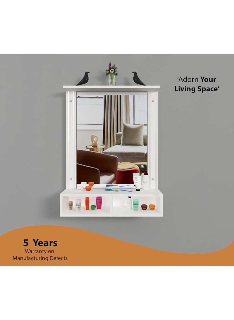 DAS - DAS Bárbara Engineered Wood Wall Mount Dressing Table Vanity Mirror with Storage Shelves -Frosty White - Image 1