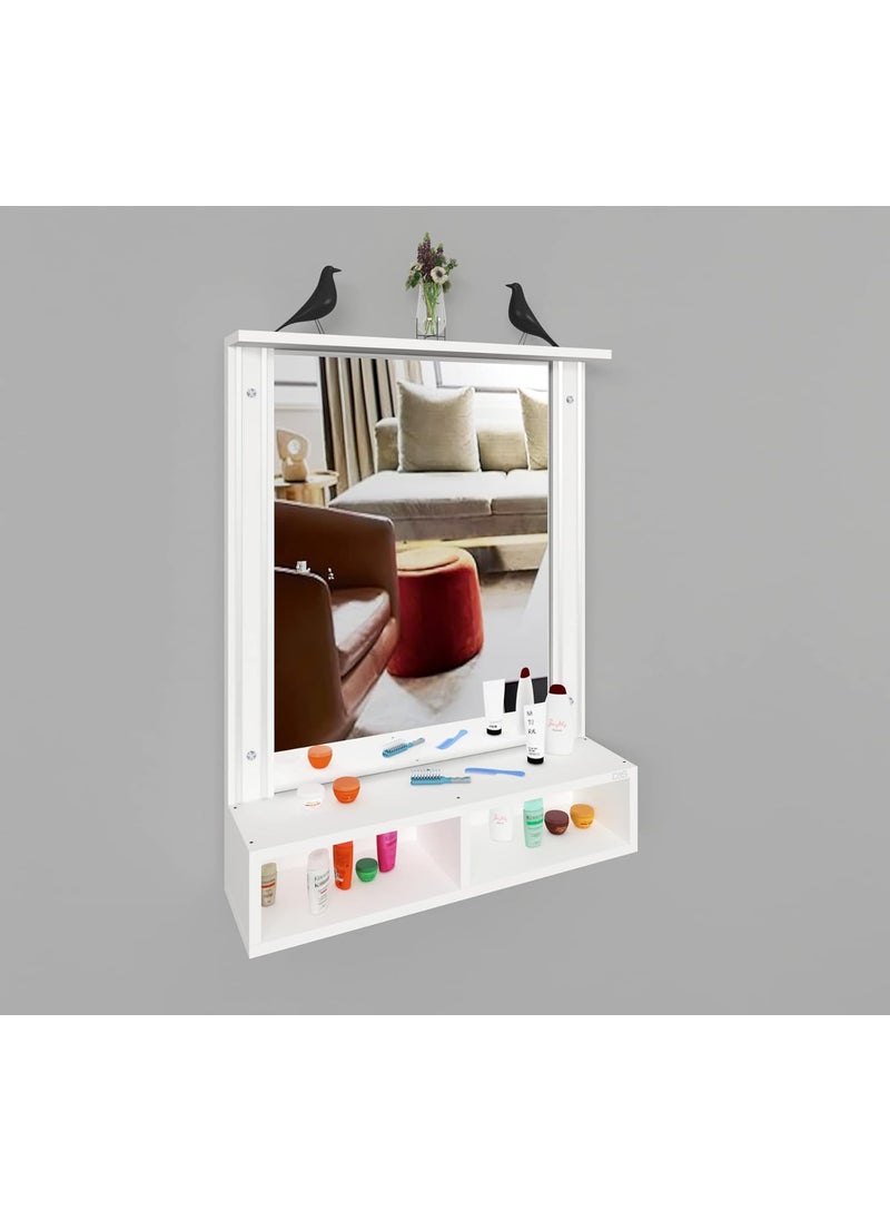 DAS - DAS Bárbara Engineered Wood Wall Mount Dressing Table Vanity Mirror with Storage Shelves -Frosty White - Image 1