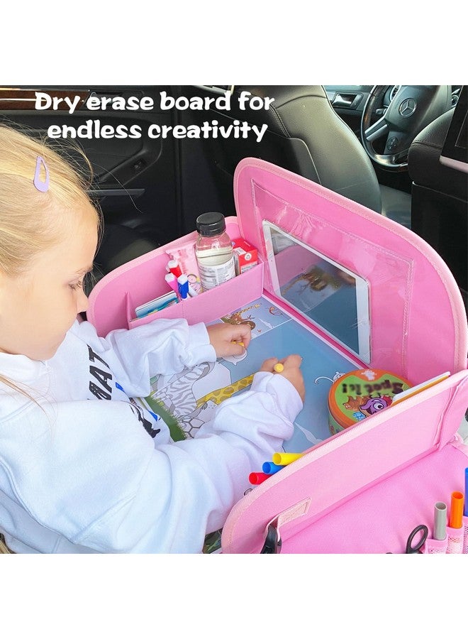 MENZOKE Kids Travel Tray for Toddler Car Seat, Lap Tray for Girl Activities with Dry Erase Board & Cooler Cup Holder, Road Trip Essentials Accessories with No-Drop Large Tablet iPad Holder Stand,Pink - Image 2