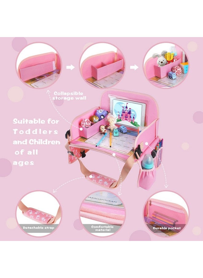 MENZOKE Kids Travel Tray for Toddler Car Seat, Lap Tray for Girl Activities with Dry Erase Board & Cooler Cup Holder, Road Trip Essentials Accessories with No-Drop Large Tablet iPad Holder Stand,Pink - Image 4