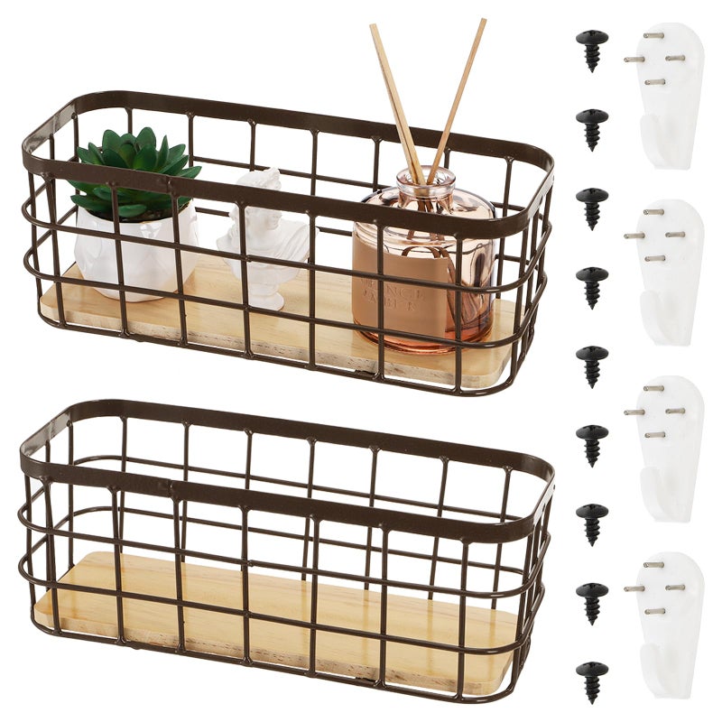 Dicunoy Set of 2 Small Wire Baskets, Narrow Rustic Storage Bin for Bathroom Counter, Farmhouse RectangleOrganizer Tray for Kitchen Countertop, Pantry, RV, School Classrooms, Office Decorative - Image 1