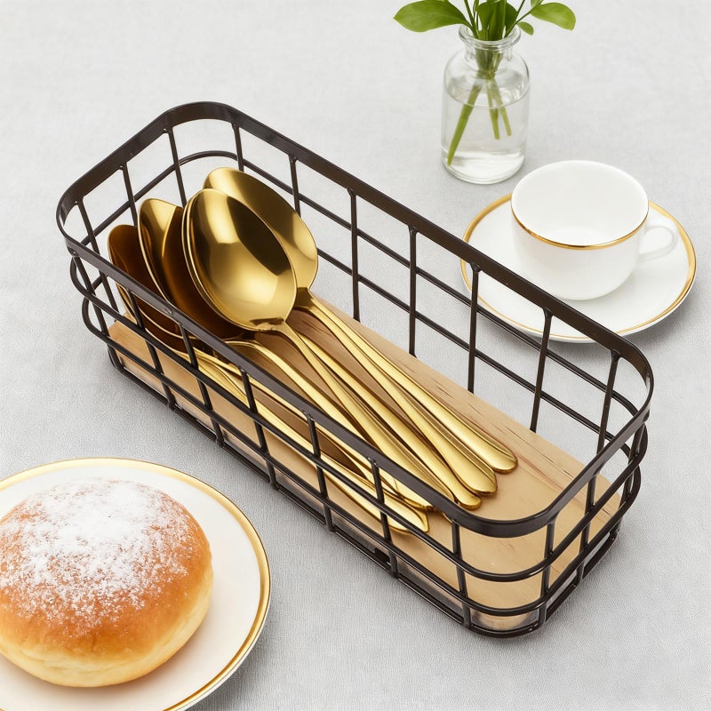 Dicunoy Set of 2 Small Wire Baskets, Narrow Rustic Storage Bin for Bathroom Counter, Farmhouse RectangleOrganizer Tray for Kitchen Countertop, Pantry, RV, School Classrooms, Office Decorative - Image 5