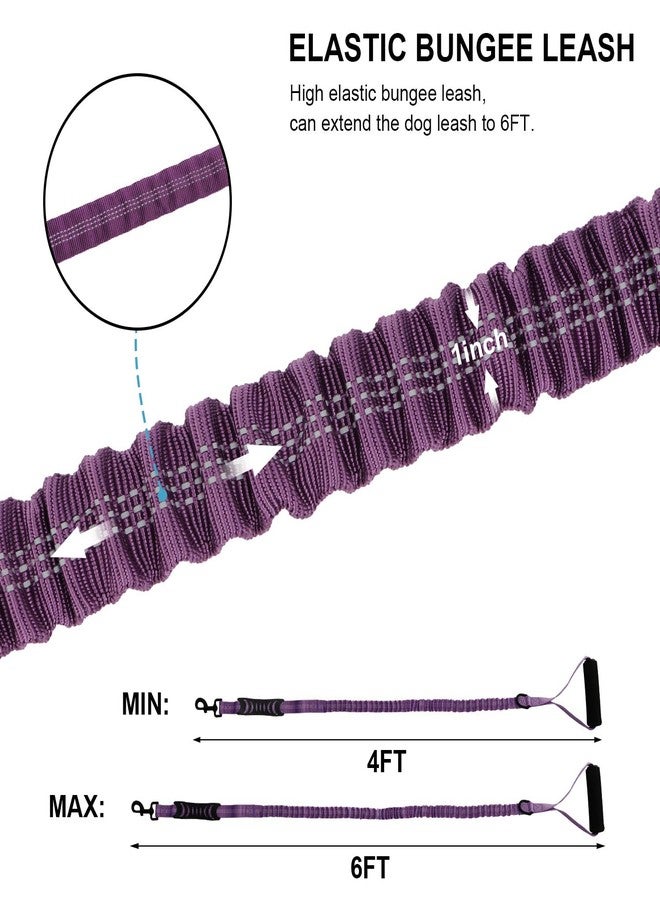 Reshiho Heavy Duty Bungee Dog Leash with Shock Absorbing & Reflective Stitching - Adjustable 4-6FT Tactical Training Leash for Strong Pullers, Dual Padded Handles for Medium/Large Dogs(Purple) - Image 2