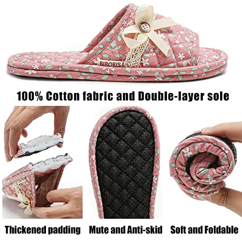 biroris 3 Pairs Floral Cotton House Slippers for Women, Open Toe Indoor Slippers Comfortable Washable Portable Foldable Guest Travel Hotel Airplane Spa Slippers (Dark Floral, 4-6.5, Adult, Women, 4, Numeric Range, US Footwear Size System, 6.5, Medium) - Image 4