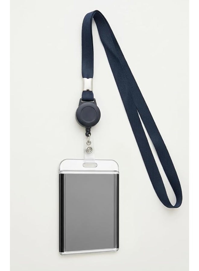 حامل بطاقة الهوية مع حبل العنق، أسود، قابل للسحب، يستخدم في العمل والمكتب والمدرسة والمصنع لحفظ بطاقات الائتمان وبطاقات الهوية وبطاقات المفاتيح القربية ورخص القيادة وبطاقات المرور - Image 1