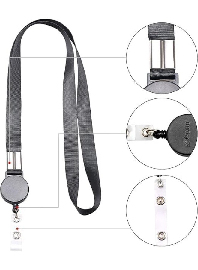 حامل بطاقة الهوية مع حبل العنق، أسود، قابل للسحب، يستخدم في العمل والمكتب والمدرسة والمصنع لحفظ بطاقات الائتمان وبطاقات الهوية وبطاقات المفاتيح القربية ورخص القيادة وبطاقات المرور - Image 2