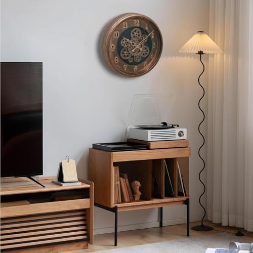 De'rons Rotating Moving Gears Wall Clock Industrial Steampunk Real Moving Gear Designer Wall Clock for Living Room Home Decor Office Wooden Look Plastic Round 32cm DC-1387 (Copper Golden) - Image 4