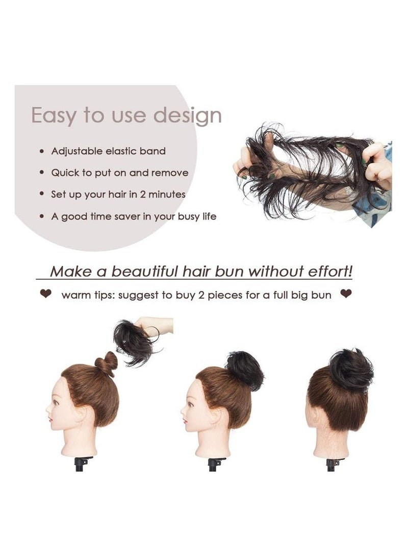 إستيل قطعة شعر على شكل كعكة شعر بشري ، قطعة شعر ريمي ، كعكة سكرانشيز أوبدو حقيقي ، كعكة شعر مموجة ومطاطة ، كعكة أنيقة مع شريط مطاطي مرن ، إكسسوار شعر للنساء ، أسود داكن - Image 3