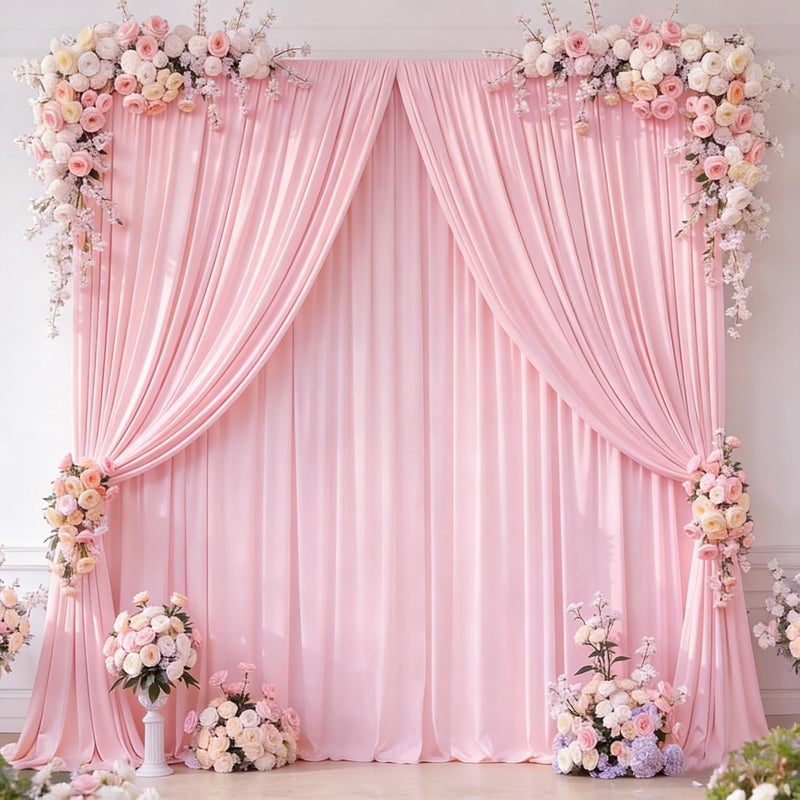 PARTISKY 16x10FT Baby Pink Backdrop Curtains for Wedding Parties, Wrinkle Free Polyester Photography Backdrop Drapes for Wedding Baby Shower Birthday Parties Stage Background Stand Decorations 4x10ft,4 Panels - Image 1