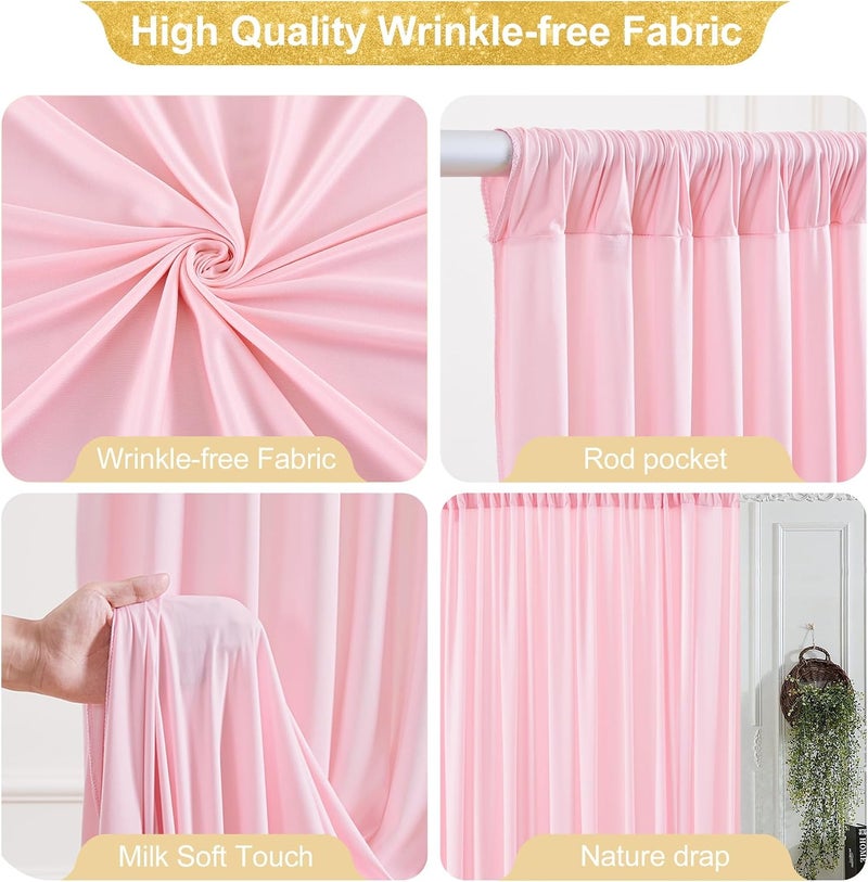 PARTISKY 16x10FT Baby Pink Backdrop Curtains for Wedding Parties, Wrinkle Free Polyester Photography Backdrop Drapes for Wedding Baby Shower Birthday Parties Stage Background Stand Decorations 4x10ft,4 Panels - Image 2