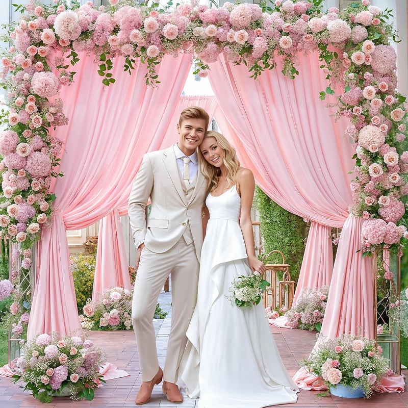 PARTISKY 16x10FT Baby Pink Backdrop Curtains for Wedding Parties, Wrinkle Free Polyester Photography Backdrop Drapes for Wedding Baby Shower Birthday Parties Stage Background Stand Decorations 4x10ft,4 Panels - Image 5