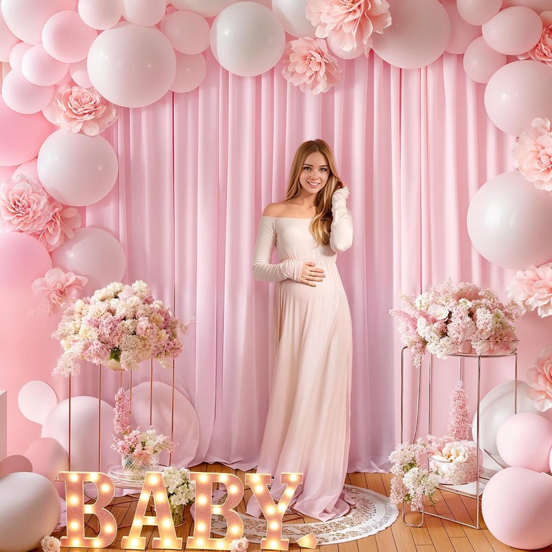 PARTISKY 16x10FT Baby Pink Backdrop Curtains for Wedding Parties, Wrinkle Free Polyester Photography Backdrop Drapes for Wedding Baby Shower Birthday Parties Stage Background Stand Decorations 4x10ft,4 Panels - Image 3