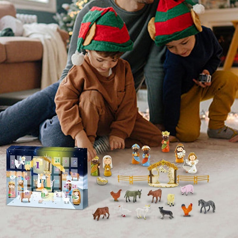 klarako 2023 Christmas Advent Calendar Countdown, Nativity Scene Advent Calendar Set, The Calendar of The Birth of Christ, Christian Religious Advent Calendar Gifts Toy - Image 2