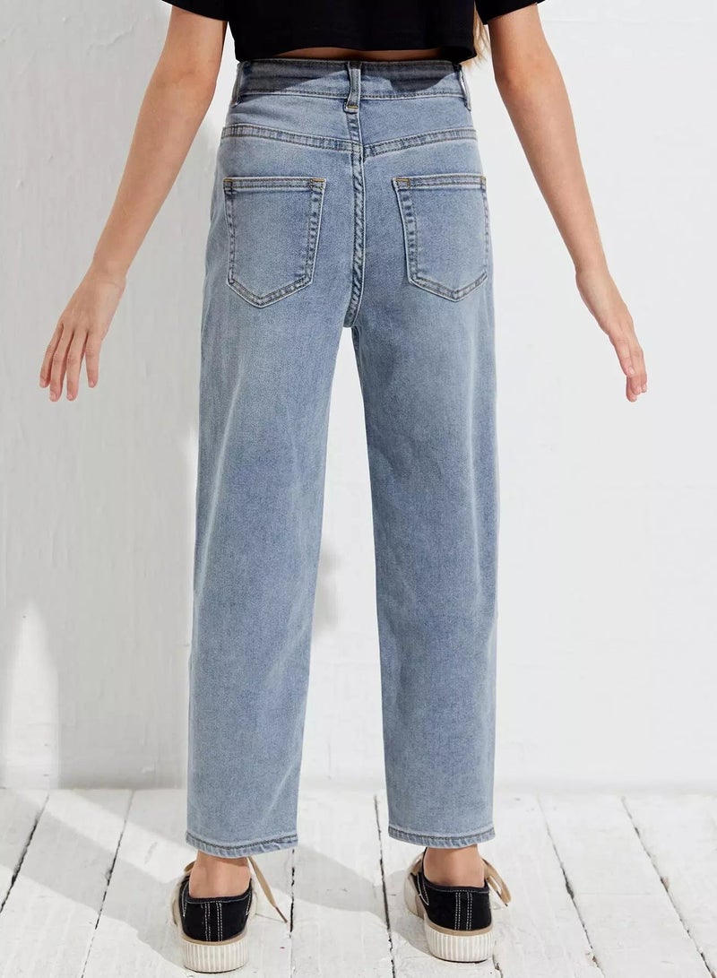 Girls Heart Print Straight Leg Jeans  - Image 2