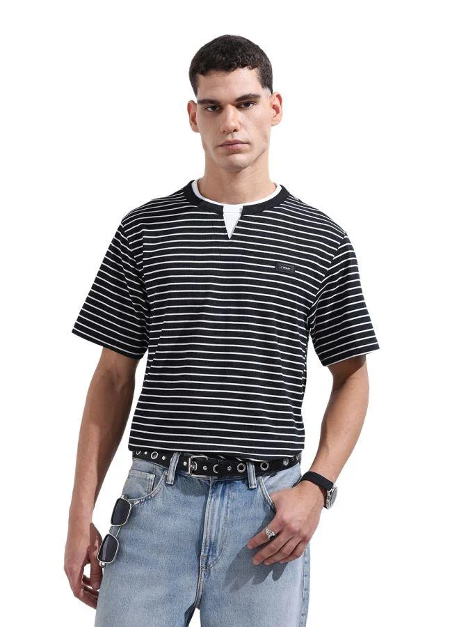The Indian Garage Co Men Relaxed Fit Striped Crew Neck Half Sleeves T-Shirt