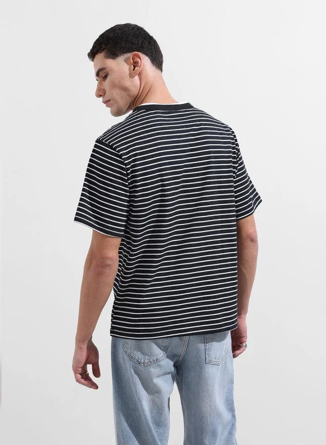 The Indian Garage Co Men Relaxed Fit Striped Crew Neck Half Sleeves T-Shirt