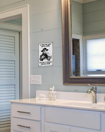 ALKB Plague Doctor Bathroom Sign 8x12” – Gothic Wall Decor – “It Rubs the Soap on Its Hands…” – Dark Humor Handwashing Reminder, Novelty Gift - Image 2