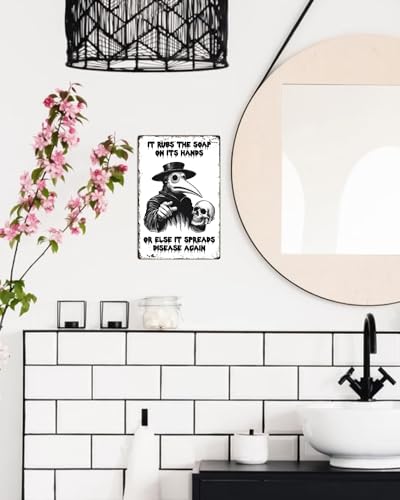 ALKB Plague Doctor Bathroom Sign 8x12” – Gothic Wall Decor – “It Rubs the Soap on Its Hands…” – Dark Humor Handwashing Reminder, Novelty Gift - Image 3