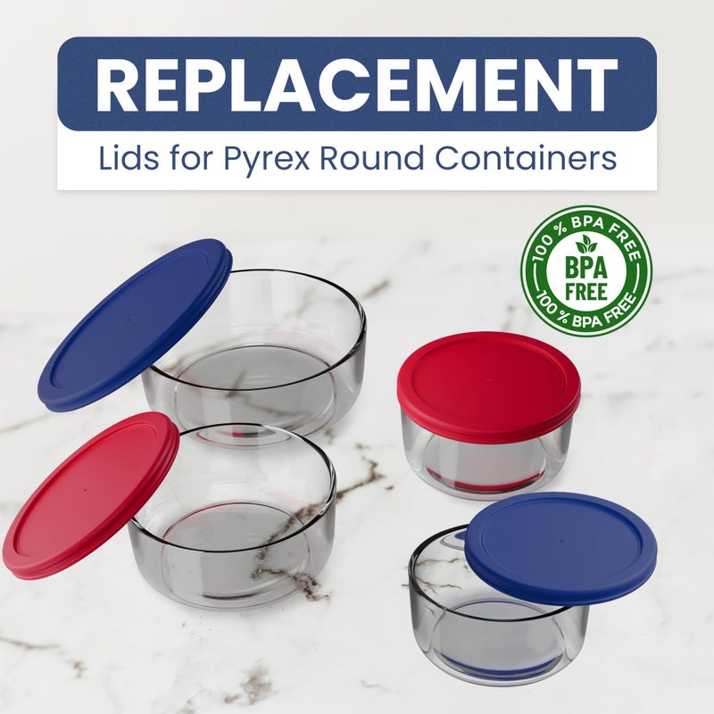 MRX Solutions Replacement Lids for Pyrex Glass Food Storage Containers Round (2) 7202-PC 1 Cup (3) 7200-PC 2 Cup (2) 7201-PC 4 Cup (2) 7402-PC 6/7 Cup Red Blue - Image 5