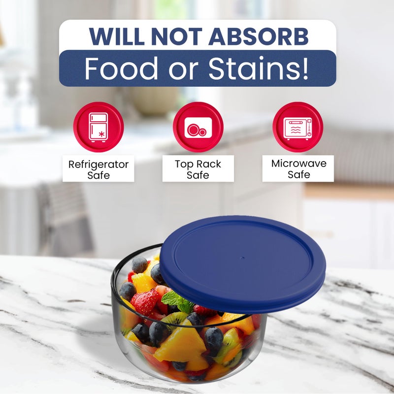 MRX Solutions Replacement Lids for Pyrex Glass Food Storage Containers Round (2) 7202-PC 1 Cup (3) 7200-PC 2 Cup (2) 7201-PC 4 Cup (2) 7402-PC 6/7 Cup Red Blue - Image 4