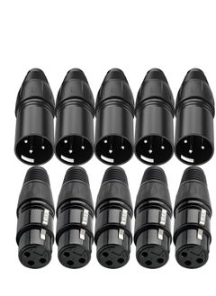 KASTWAVE 10 PCS XLR Connector, 5 Male and 5 Female XLR Mic Microphone Connector, 3 Pins Ultra-Low Noise Microphone and High Conductivity Audio Socket  - Image 1